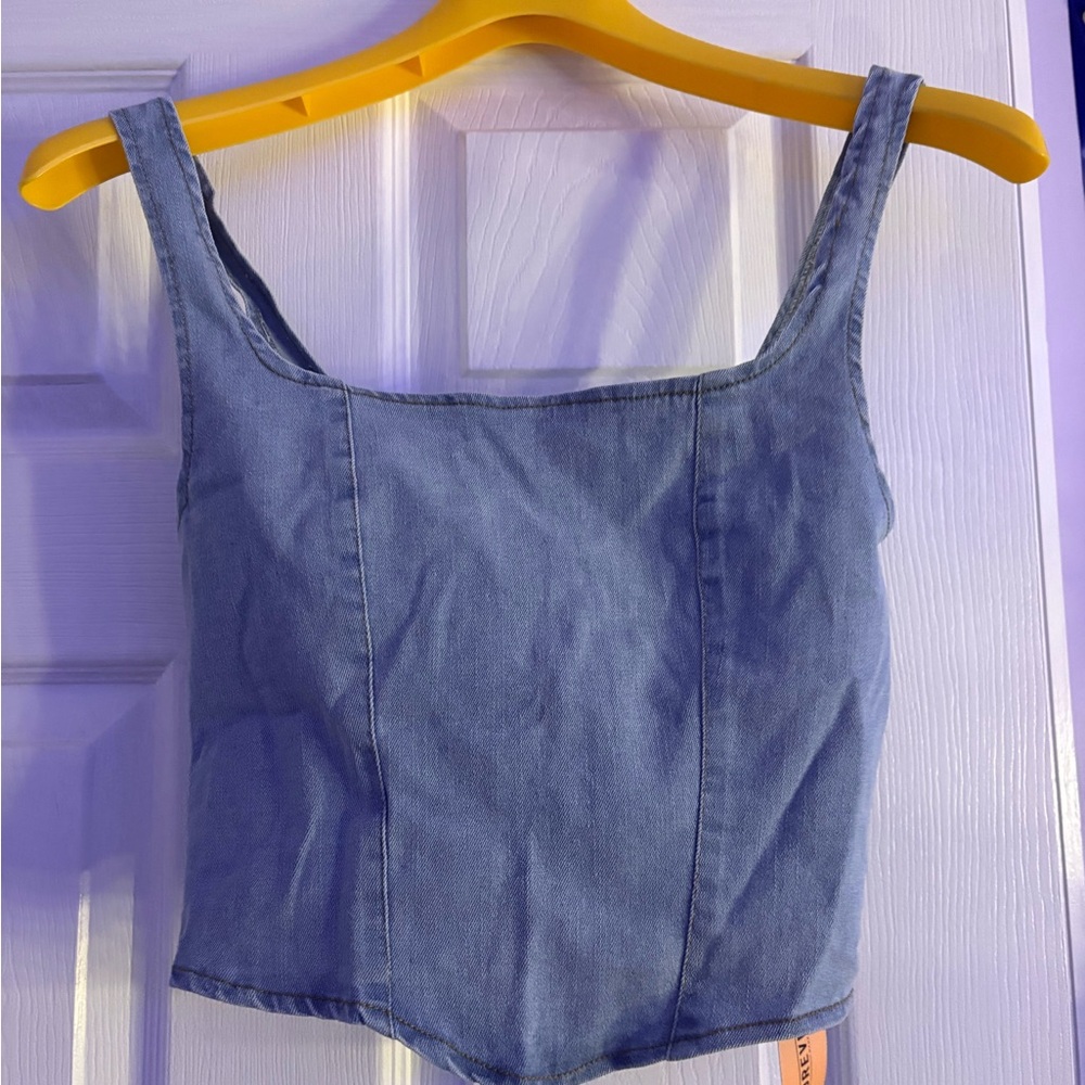 SHEIN Light Blue Denim Square-Neck Cropped Tank